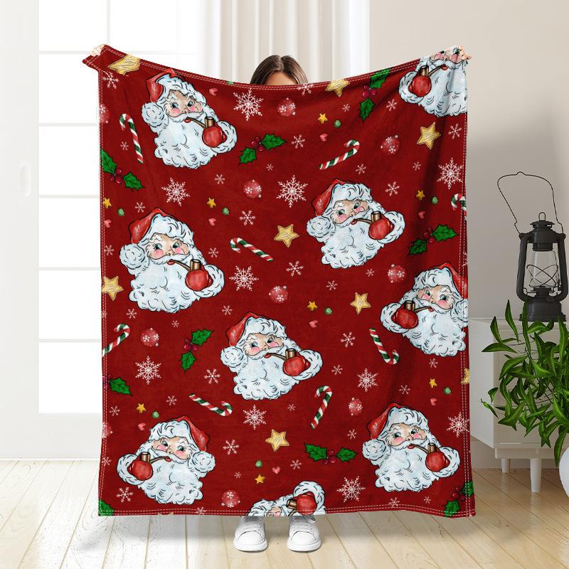 Christmas cartoon digitalprinted polyester Bedroom velvet flannel soft sofa cover blanket Fleece soft sofa cover blankets