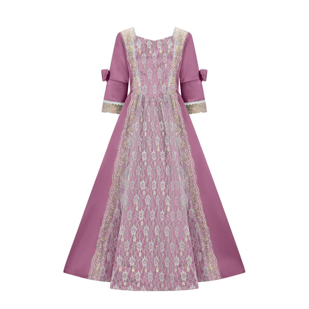 Женская мода Ретро-спектакль Танцевальное представление Кружевное кружевное вечернее платье с расклешенными рукавами