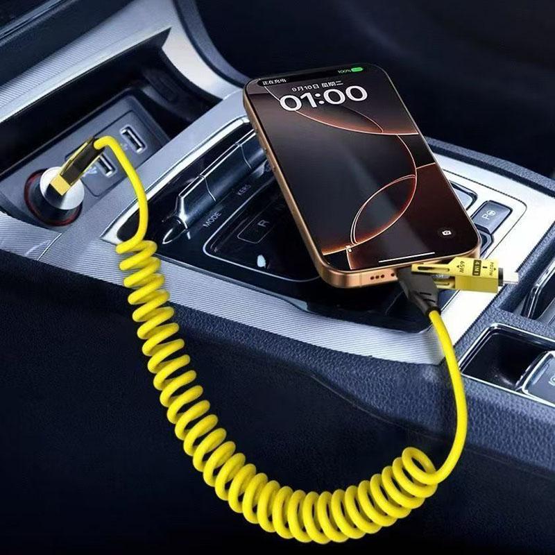 65 Вт быстрое зарядное устройство пружинный USB-кабель 4 в 1 пружинный кабель передачи данных 6A USB Type C пружинный телескопический провод для iPhone iPad MacBook Huawei
