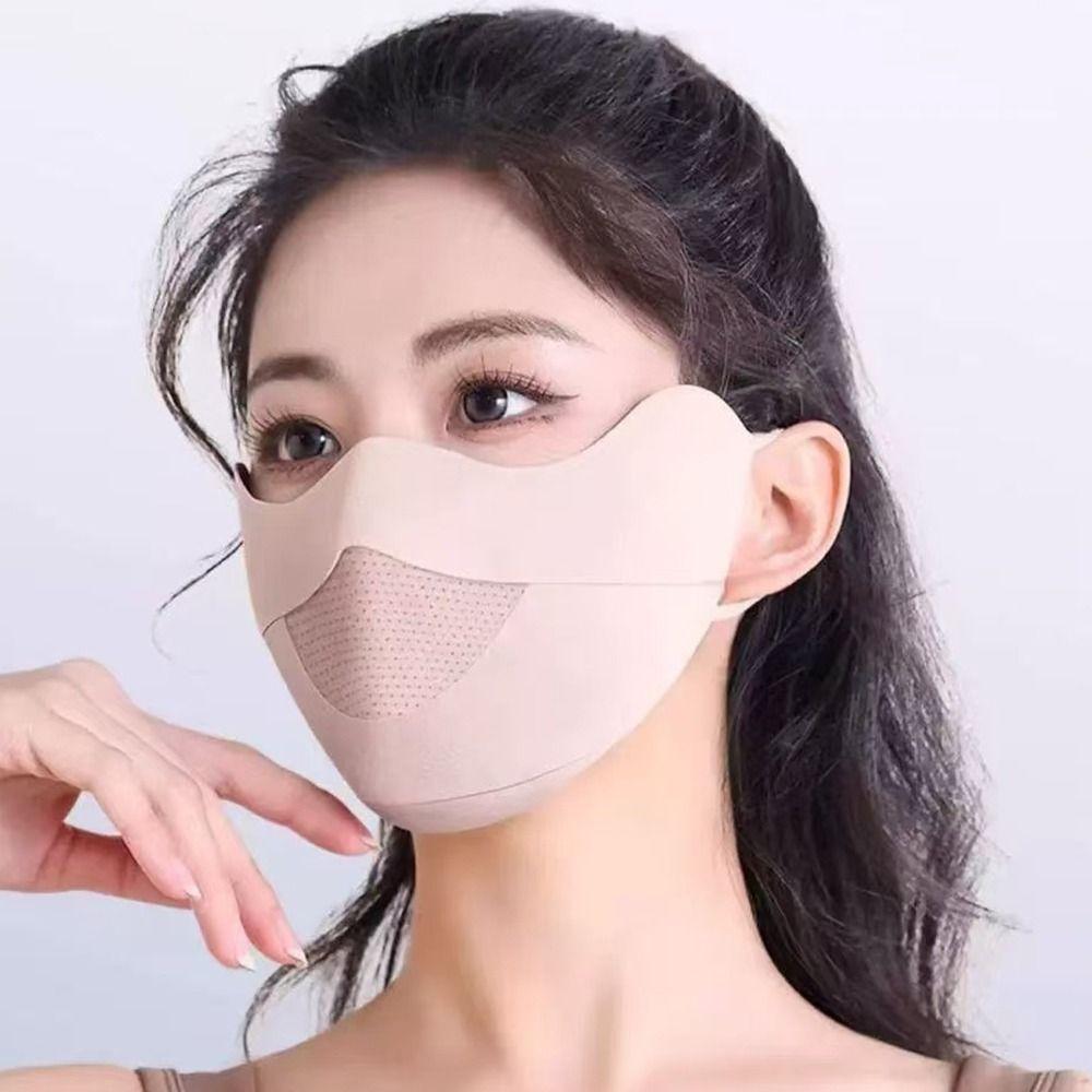 Sun Protection Ice Silk Sunscreen Mask Solid Color Thin Face Veil Cool Cycling Face Cover Outdoor