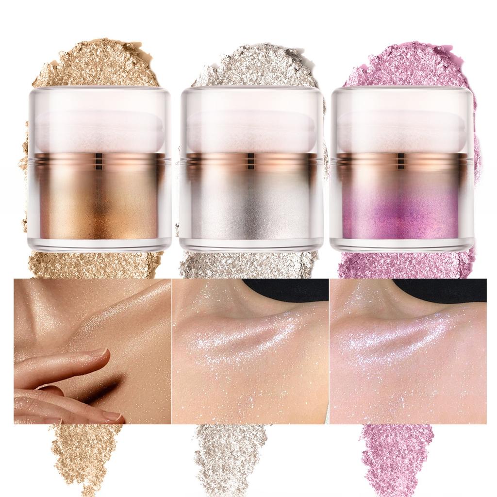 Professional Loose Highlighter Powder for Face Body Shimmer Illuminating Makeup Powder for Glowing Skin 4g/0.14oz