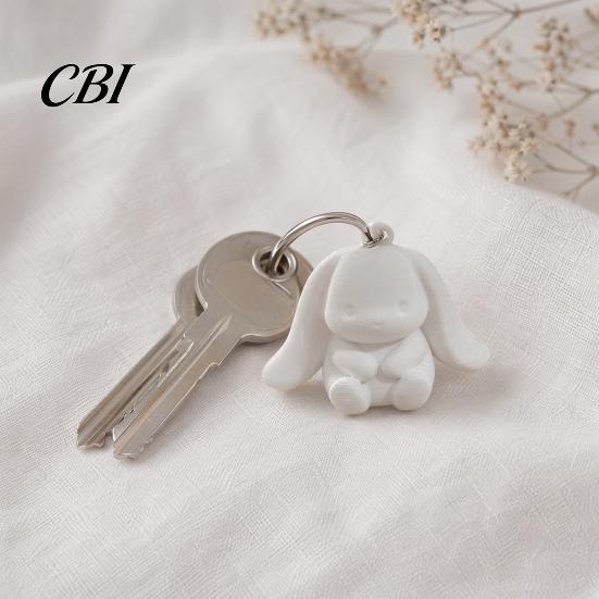 Bag Hanging Pendant 3D Printed Big Ear Bunny Keychain, Cute Cartoon Rabbit Charm Animal Key Ornament with Metal Ring, Kawaii Backpack Ring Accessory