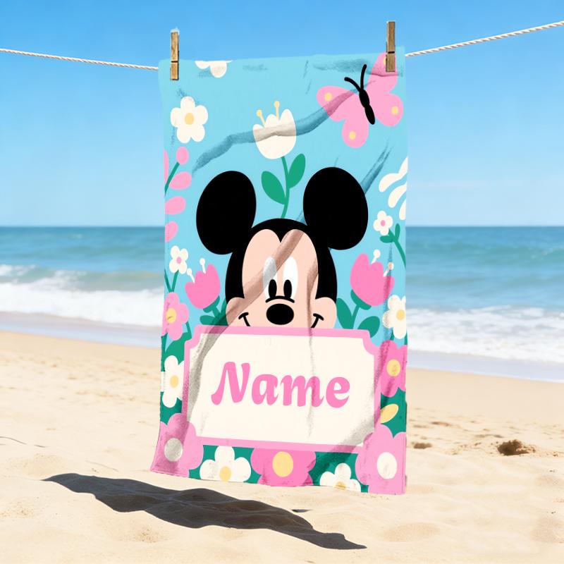 Custom Name Mickey's Garden Stylish Digital Printing Beach Towel Quick‑Drying Absorbent Blanket for Beach Pool Gym Travel