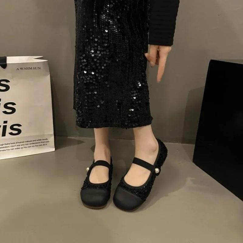 Fashion Woman Flats Round Toe Japanese Style Lolita Gothic Black Mary Jane Modest Korean Fashion Y2k Vintage Summer 2025 Shoes for Women