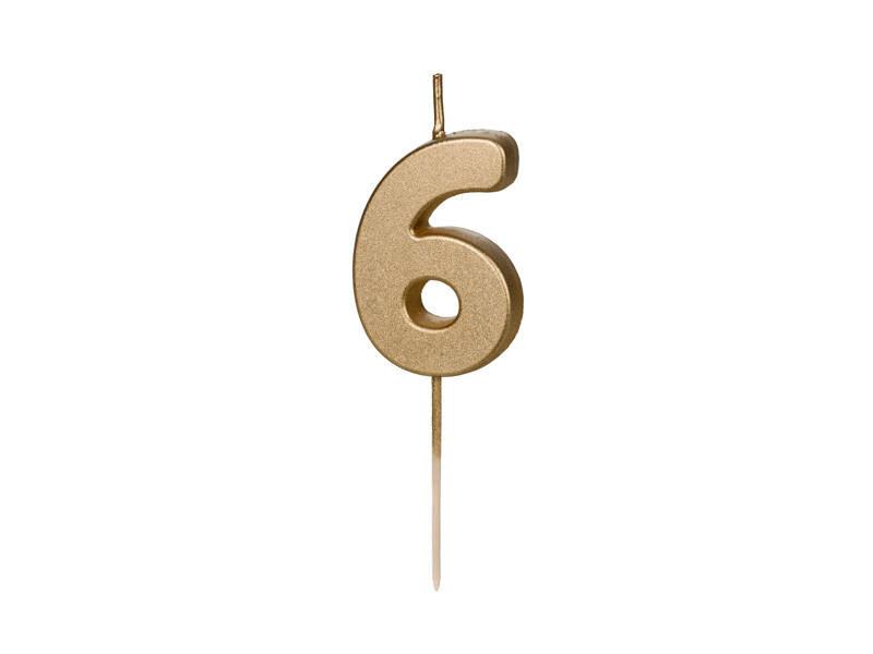 Świeczka Urodzinowa Cyferka 6, Złota, 5,5Cm