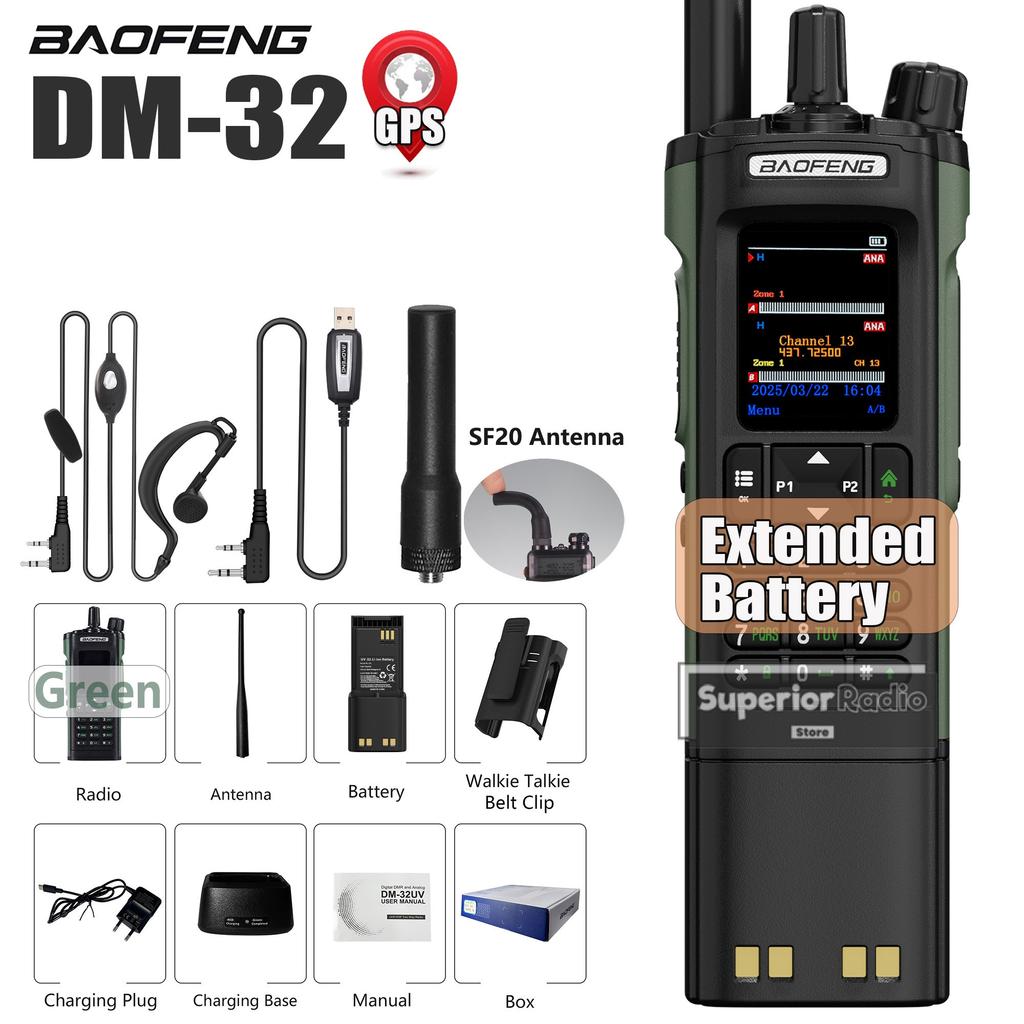 Baofeng DM-32 DMR Digital Walkie Talkie Upgraded Extended Battery High Capacity GPS APRS Dual Mode Analog Dual Time Slot AM FM