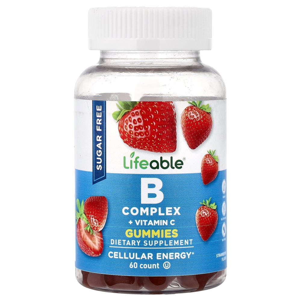 IHerb Комплекс витаминов группы B + Витамин C, без сахара, клубничный вкус, жевательные таблетки, 60 шт.