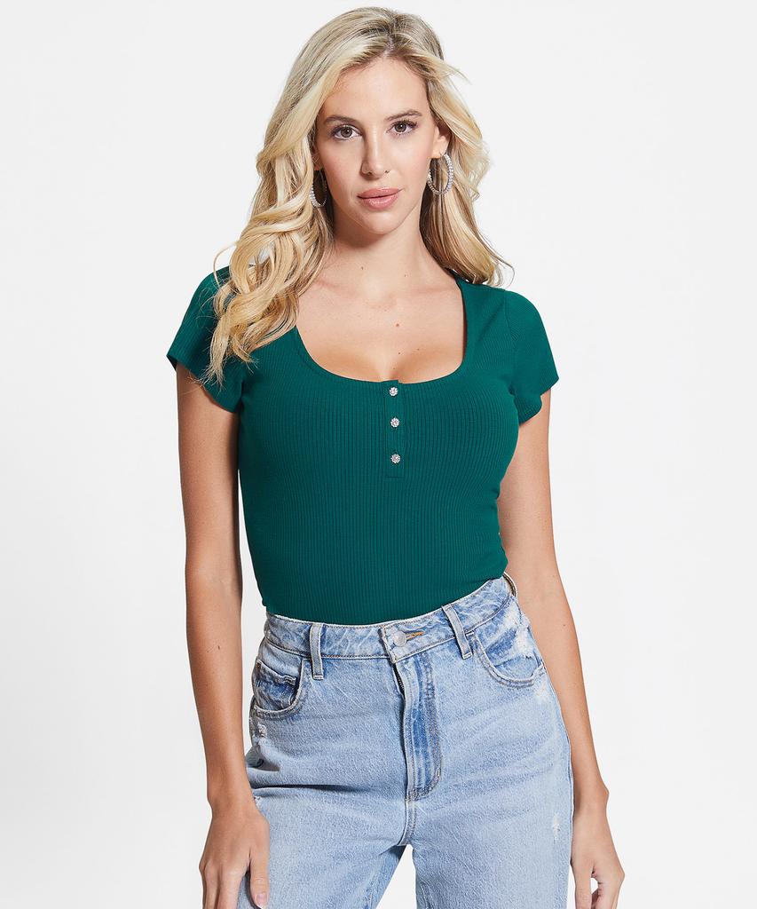 GUESS Jewel Button Henley Neck Short Sleeve T-Shirt Yn2K2300