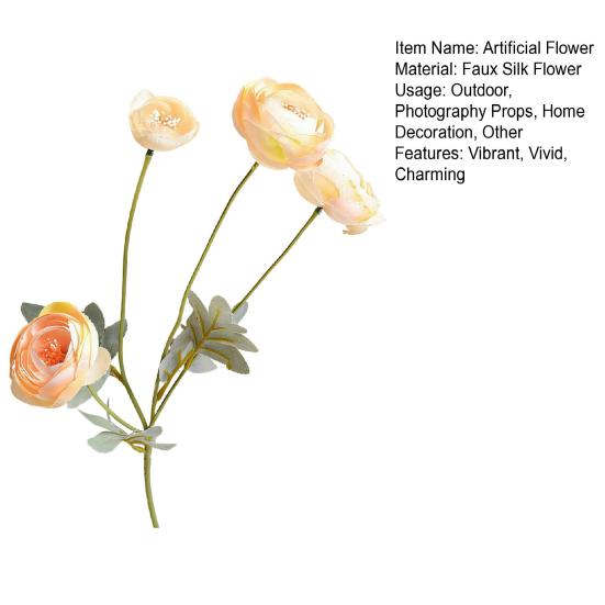 Artificial Lulian Flower Faux Silk Ranunculus Flower with Stem 4 Heads Fake Ranunculus Arrangement for Home Wedding Decoration Table Centerpiece