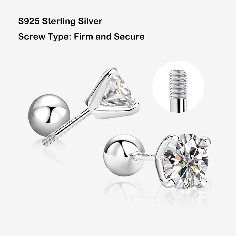 Сверкающие серьги с муассанитом 1 карат, 6,5 мм, завинчивающиеся для женщин и мужчин, серьги из стерлингового серебра S925 с бриллиантами, 4 зубца, ювелирные украшения