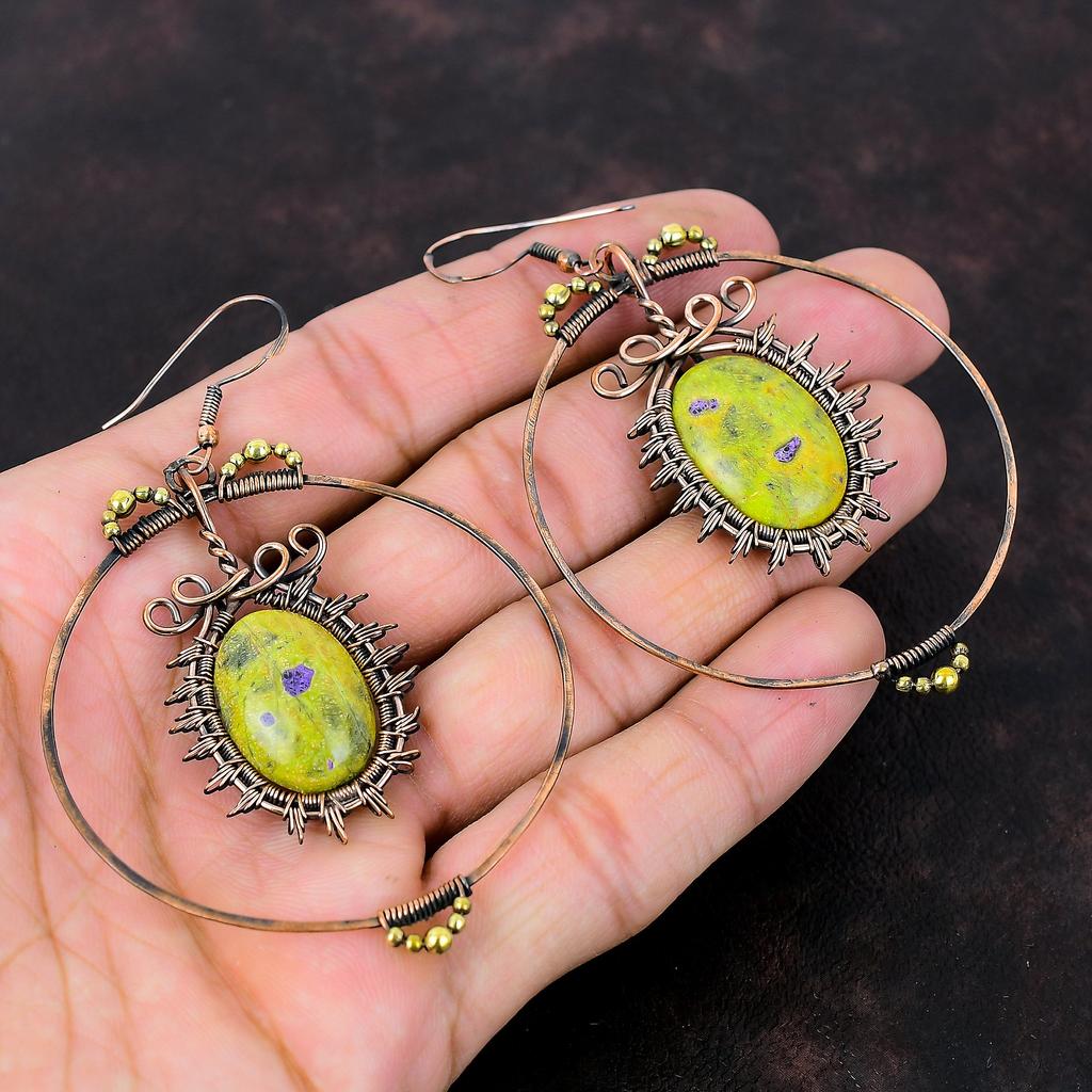 Серьги Stichtite Серьги с медной проволокой, обернутые в обертку Ювелирные изделия с драгоценными камнями Дизайнерские серьги Серьги ручной работы Подарок на годовщину Ювелирные изделия с медной проволокой