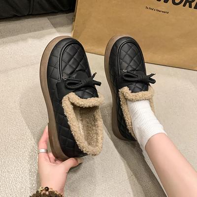 2024Зимняя новинкаШерстяные туфли женские осенне-зимняя одежда из натурального меха сто сетей красного цвета плюс кашемировые ленивые бобы плоские женские туфли