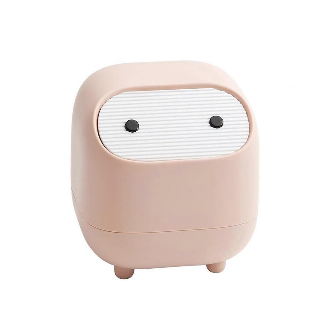 Small Trash Can, Cute Ninja Desktop Trash Can with Lid, Trash Can for Home, Bedroom, Office (Pink)