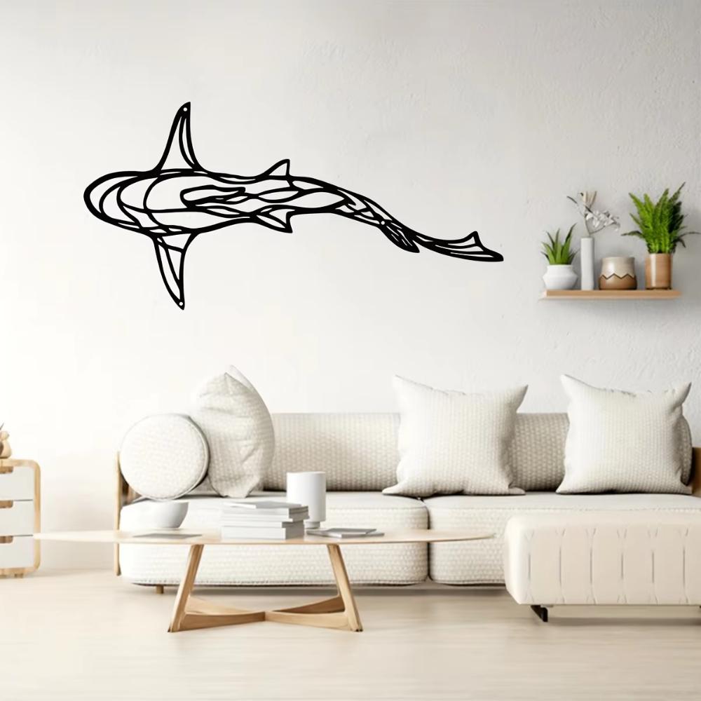 1pc, Minimalist Metal Wall Decoration Crafts, Iron Art Minimalist Line Shark Silhouette Wall Hanging for Bedroom Wall Decoration