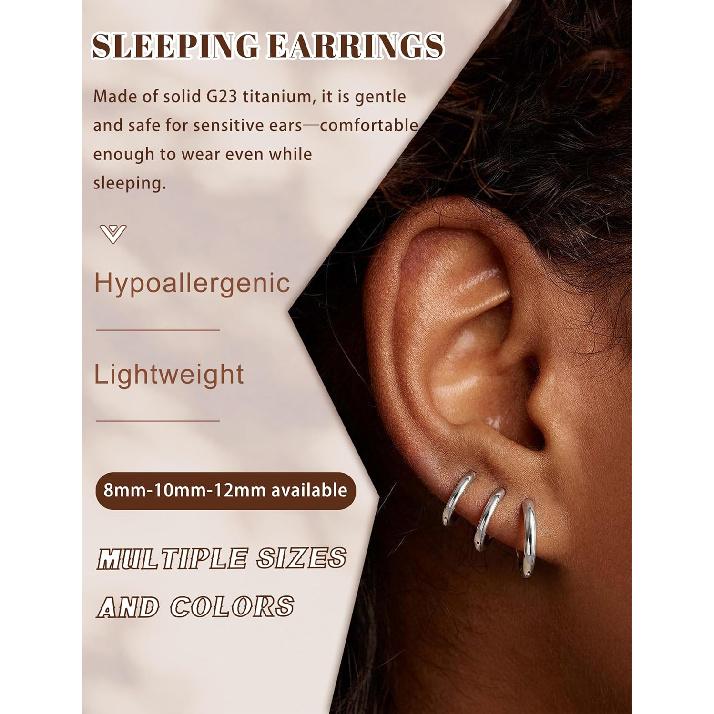 MILACOLATO G23 Solid Titanium Hoop Earrings Implant Grade Hypoallergenic Small Huggie Hoop Earrings Hinged Sleeper Cartilage Earrings for Women Men