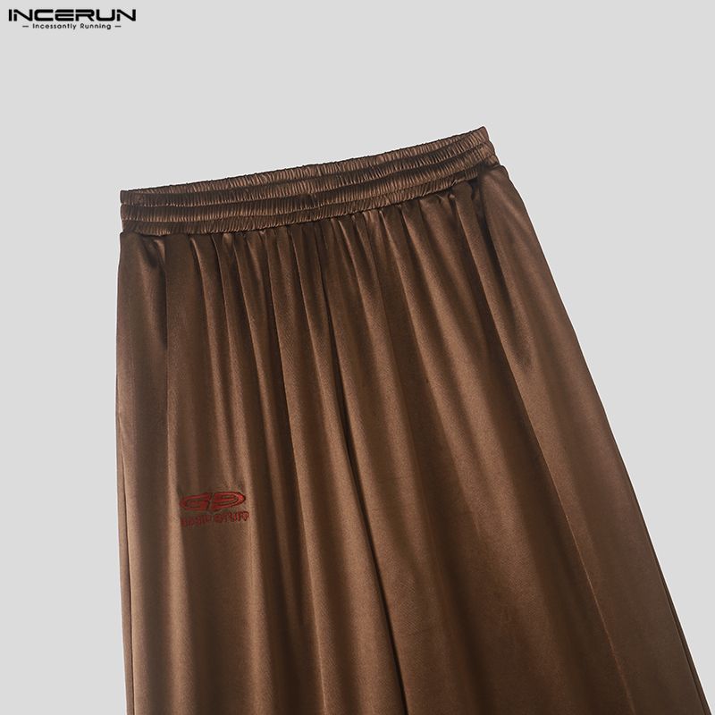 INCERUN Мужские брюки Y2K блестящие мешковатые с широкими штанинами Streetwear Hip Hop Повседневные с эластичной талией