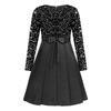 Girls Christmas Glittery Sequin Party Gown Round Collar Long Sleeve High Waist Knee Length Belted Pleated Formal Event Dress