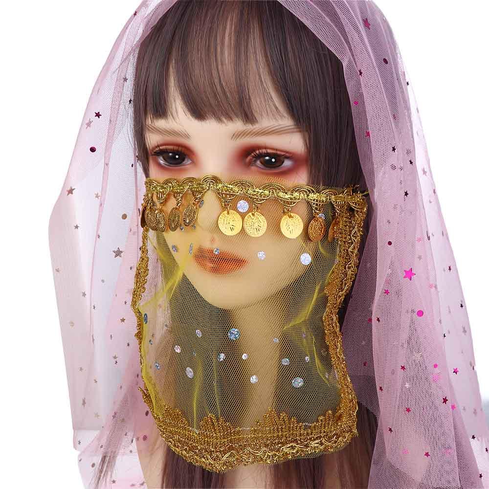 Indian Dance Sequins Women Performance Accessories Rhinestone Face Veils Mesh Belly Dance Costumes