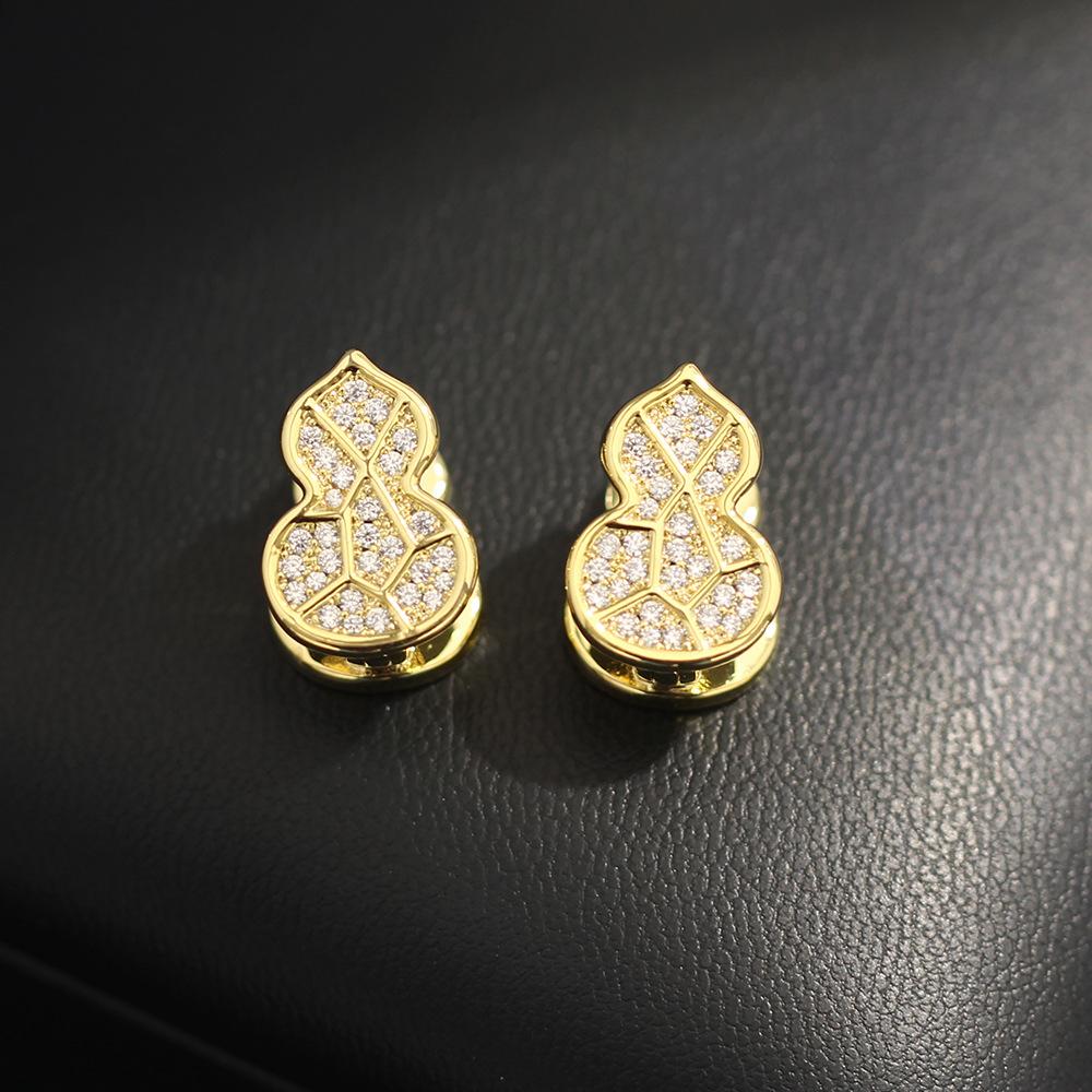 New high-end exquisite red oil dripping gourd earrings, personalized and versatile two-color full diamond Fulu earrings, earrings, two wears