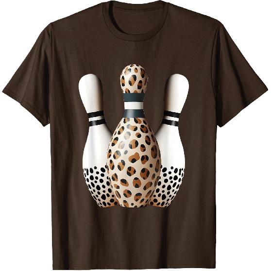 Leopard Cheetah Print Bowler Sport Graphic Bowling Pins T-Shirt