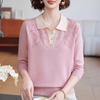 Women's New Splicing Socket POLO Collar Buttons Fashionable Solid Color Loose Versatile Casual Long-sleeved Knitted Top