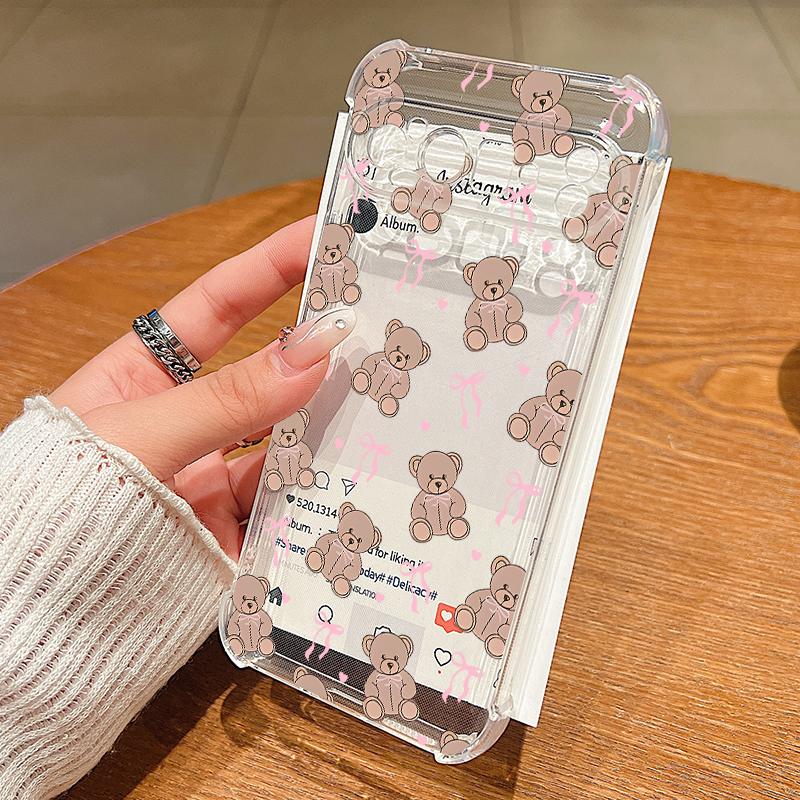 Чехол с бантами и вишневым узором для Google Pixel 9 Pro XL 9A, противоударный, из ТПУ и силикона, прозрачный, мягкий