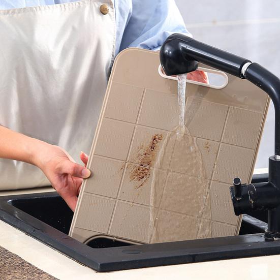 Cutting Board with Strainer Colander Retractable Plastic Board Extended Size Space-Saving with Handle Draining Tray for Kitchen