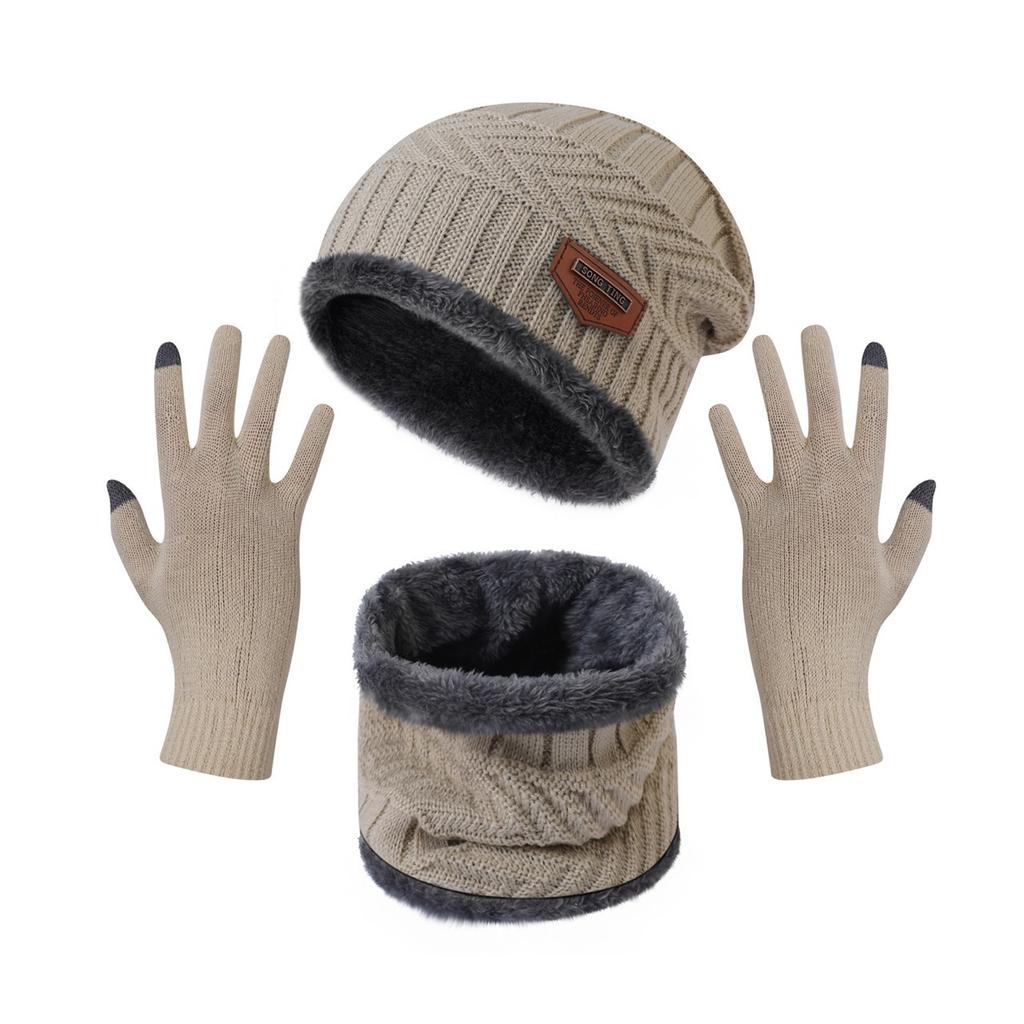 New Winter Men Simple And Stylish Knitted Hat Scarf And Gloves Winter Solid Warm Knitted Set Winter Warm Gifts For Male