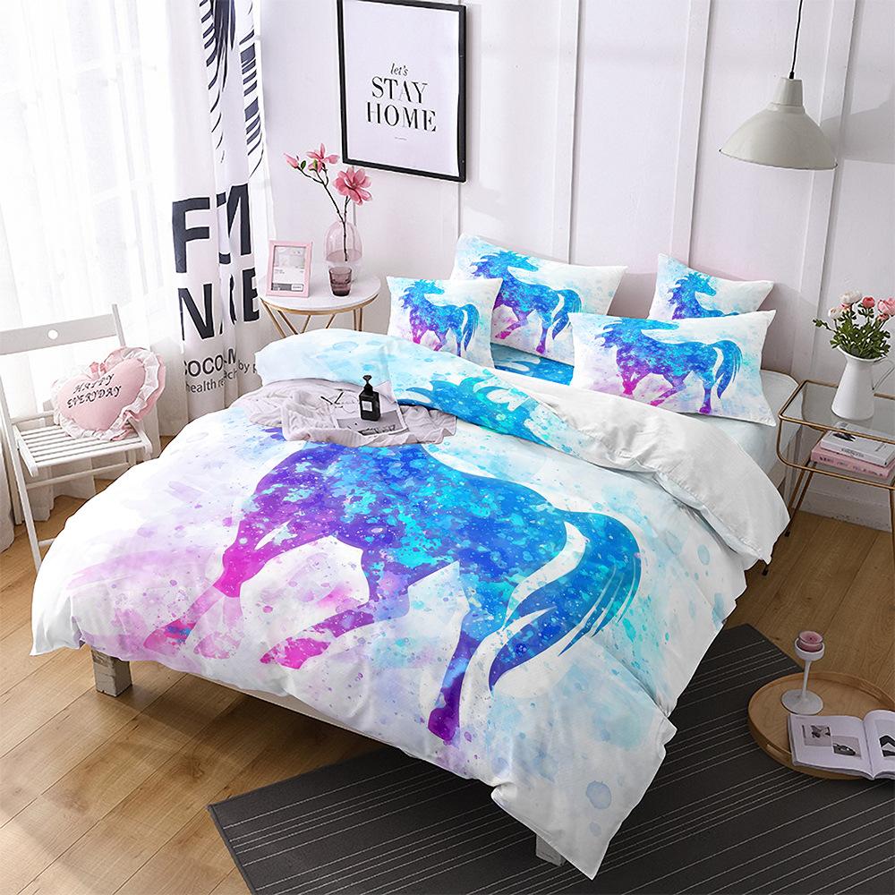 Home Textiles Rainbow Unicorn Bedding 3D Digital Printing Quilt Set Three-Piece Set