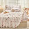 Floral Pattern Quilted Bedding Lace Pure Cotton Bed Skirt  Three Piece Set Mattress Protective Cover Anti Slip Bedspread Sheet
