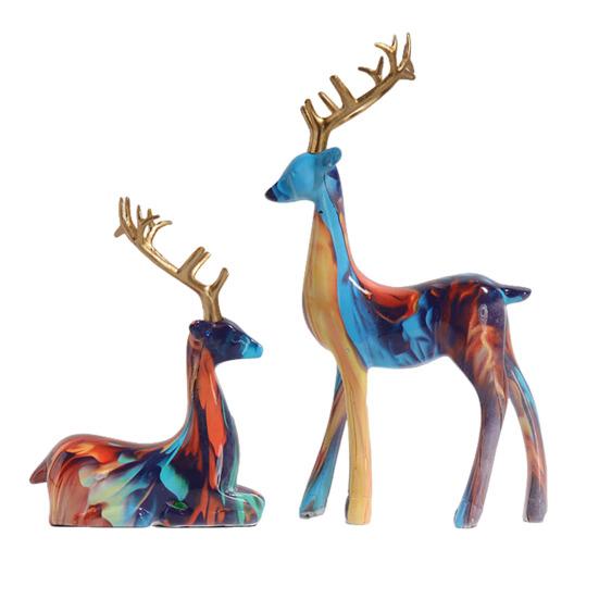 2 шт. смоляного украшения оленя, стоящего оленя и лежащего оленя, скульптура настольная фигурка оленя для