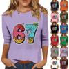 Women's Fashionable Casual Three-Quarter Sleeve Printed  Neck T-Shirt Top