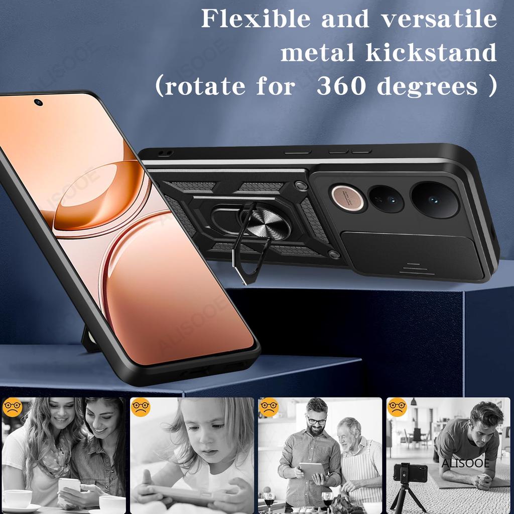 Funda for VIVO V50 Lite Case Slide Camera Protection Ring Stand Shockproof Back Cover for VIVO V50 Capa Funda
