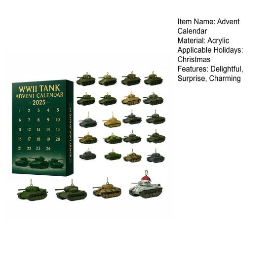 2025 WWII Tank Advent Calendar 24 Days Christmas Countdown Calendar with 24 Iconic WWII