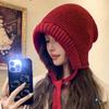 Korean Balaclafa Hat Scarf One Piece Women's Two Piece Set Autumn and Winter Hooded Scarf Warm Cloak Knit Hat