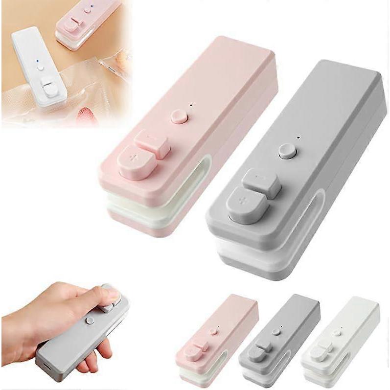 2-in-1 Mini Bag Sealer, Vacuum Sealer for Snacks, Mini Refillable Pouch Sealer, Seals and Cuts to Keep Food Fresh (Pink+Grey)