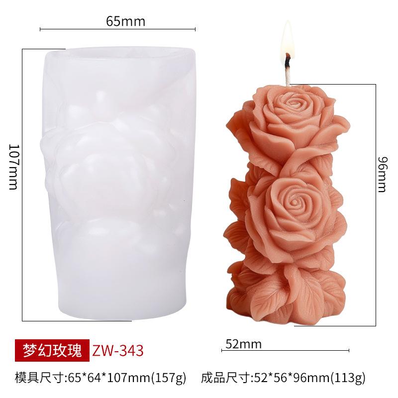 DIY Rose Pillar Candle Silicone Mold 3D Geometric Flower Column Scented Candle Plaster Ornament Mold Handmade Gift Wedding Decor