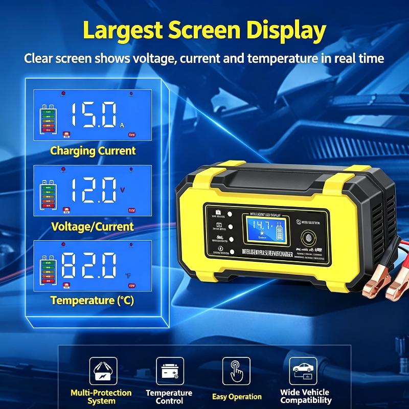 12V Smart Battery Charger And Repair Kit, Pulse Repair Charger 12V 4-100Ah, Portable Car Charger,Car Battery Charger