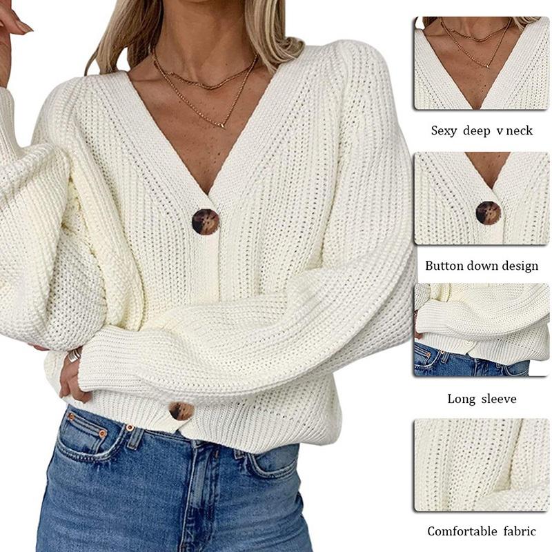 Новый женский осенне-зимний вязаный свитер, кардиганы, модный однотонный свободный кардиган с длинным рукавом, повседневный женский кардиган на пуговицах с v-образным вырезом