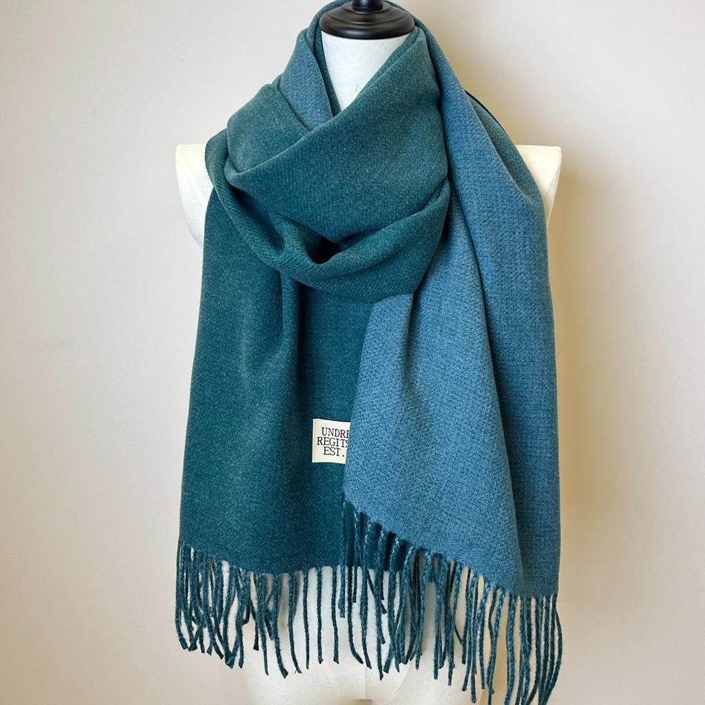 Double-sided Two Colors Scarf Simple Basic Imitation Cashmere Tassel Shawl Autumn Winter Unisex Coldproof Neck Guard Scarf