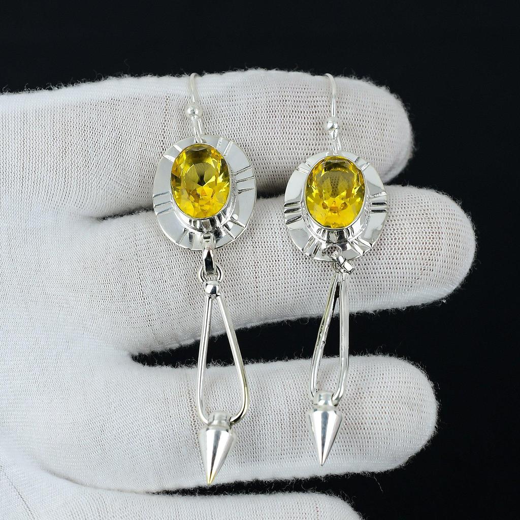 Citrine Gemstone Earring, Citrine Silver Earring, Oval Gemstone Earring, 925 Sterling Silver Earring, Gemstone Earring, Meditation Earring