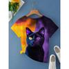 Casual Fashion Simple Abstract Painting Animal Black and White Cat Breathable 3D Printed V-neck Short Sleeve T-shirt Casual Sports Shirt