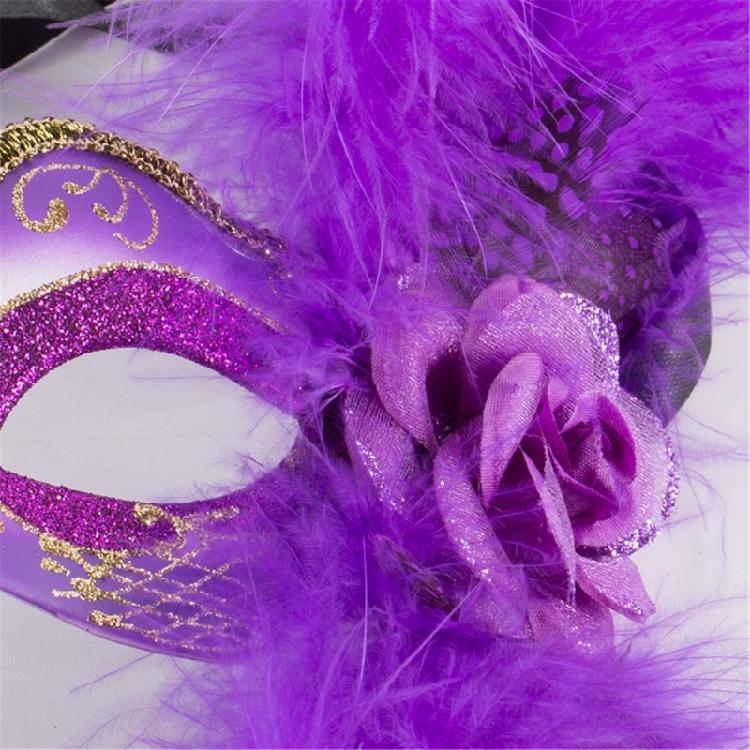 Women Masquerade Mask Feather Decoration with Flower, Eyemask Half Face Mask for Halloween Cosplay Masquerade