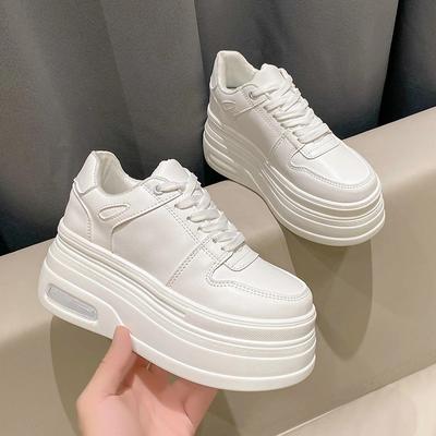 Мода Мода Прилив Платформа Женские Кроссовки На шнуровке Дышащие Комфорт Увеличение роста Обувь Белый/Черный Скейт Ходьба Спортивная обувь