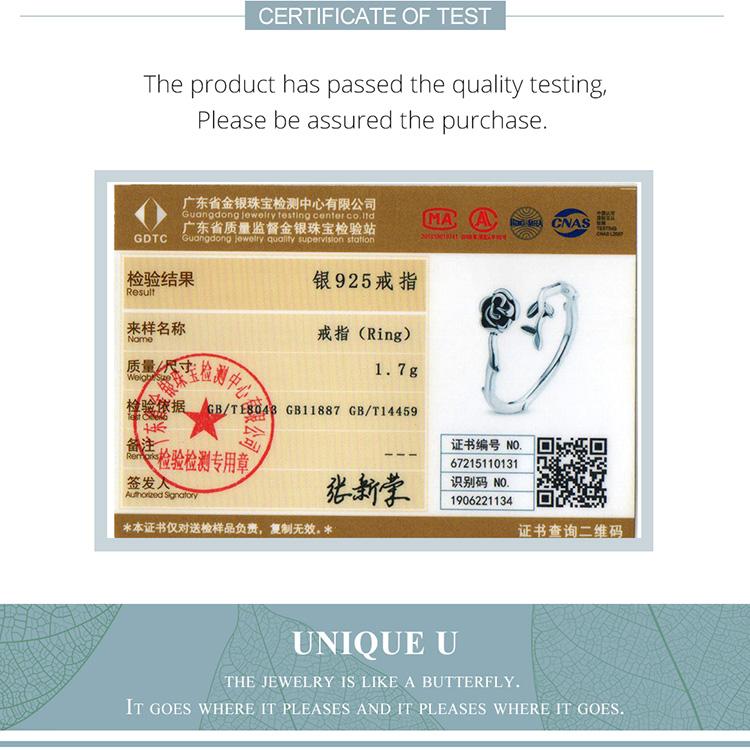 BAMOER 925 Sterling Silver Symbol of Love Exquisite Rose Adjustable Rings for Women Fine Jewelry