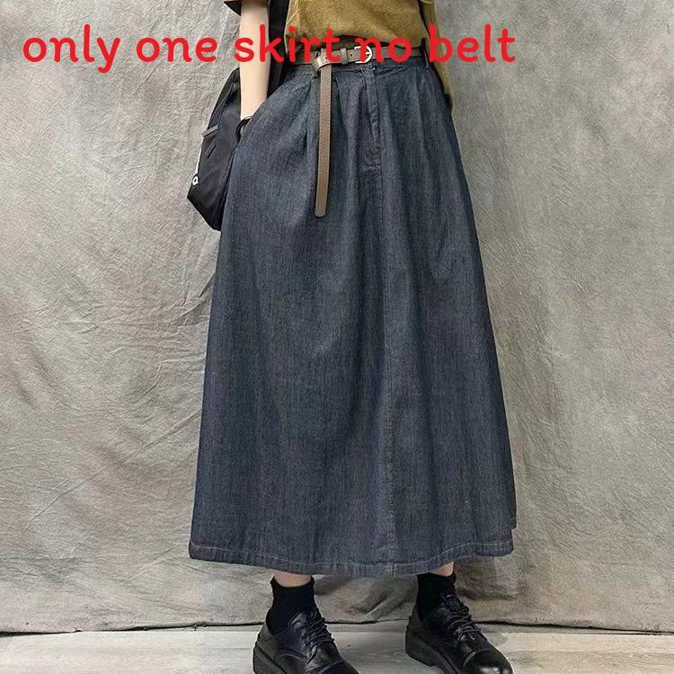 Cotton Blend High Waist Vintage Long Skirt For Women Spring Summer Casual Wear