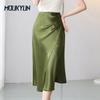 Satin Silk Skirts for Women Summer Korean Fashion Balck Midi A-line Long Beautiful Skirt Green High Waist Female Faldas