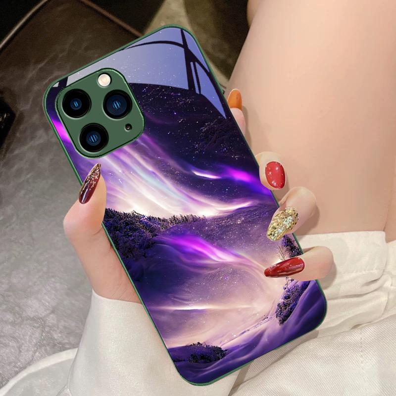 Блестящее Звездное Небо Для IPhone 15 Pro 14 13 12 Mini 11 XS Max XR 7 8 Plus SE 2020 2022 Закаленное Стекло Чехол для Телефона