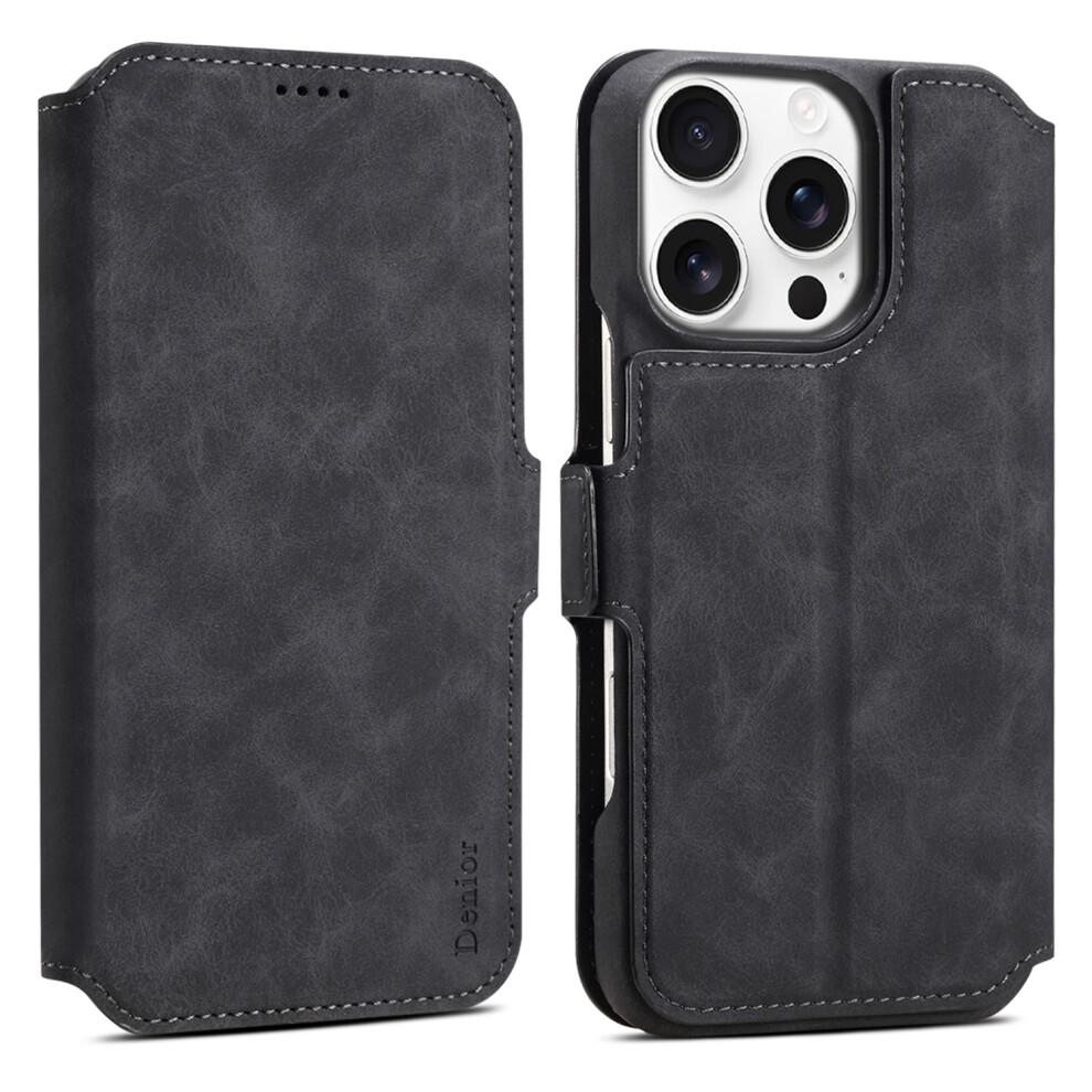(Black) For iPhone 16 Pro Max Case Leather+PC Magnetic Detachable Wallet Phone Cover