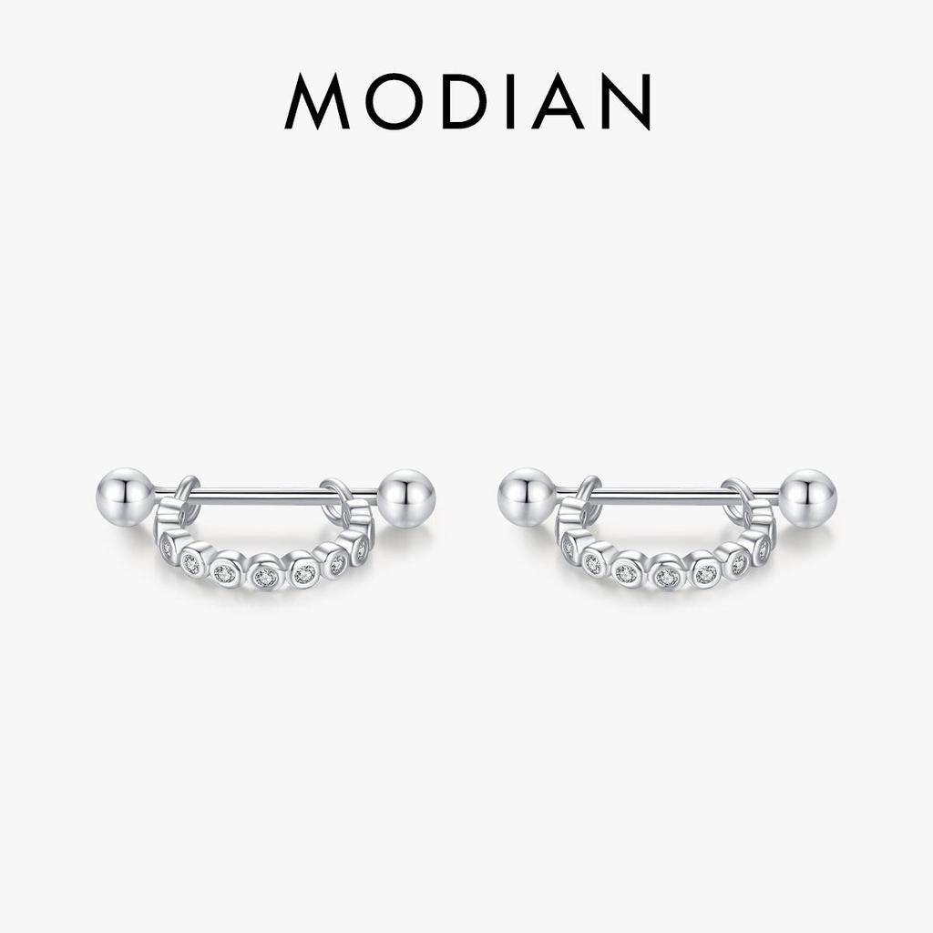 MODIAN 925 Sterling Silver Round Clear Zircon Dazzling Hoop Earrings Detachable Screw Ear Studs For Women Girls Party Jewelry